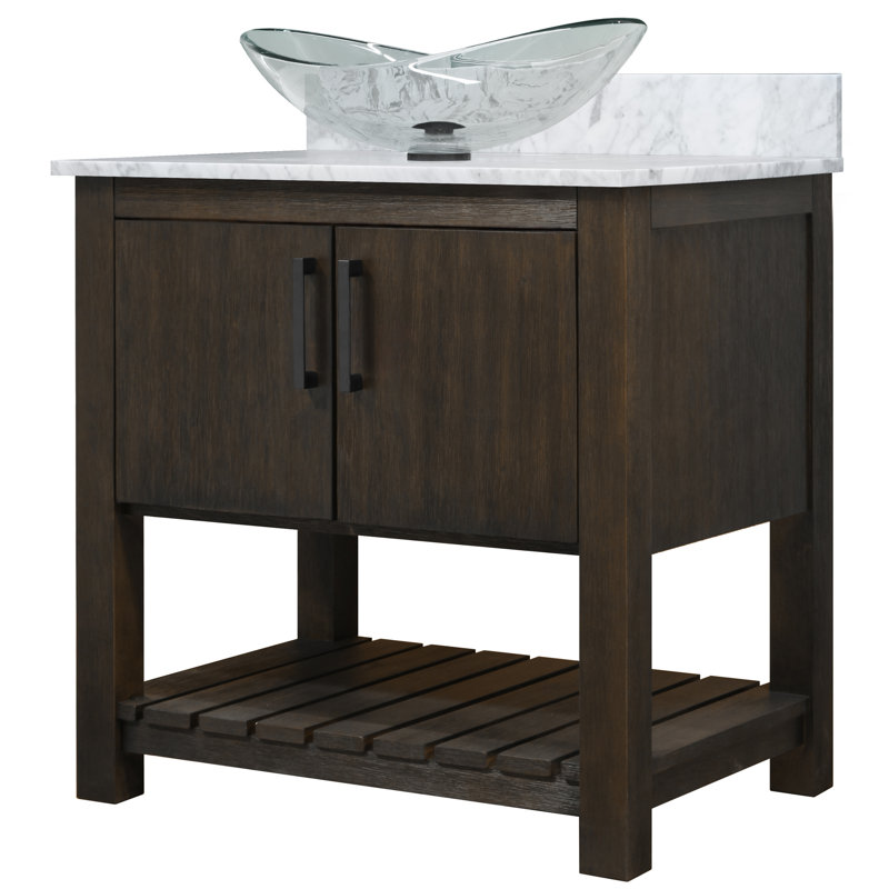 Meuble-lavabo de 30 po avec comptoir en marbre de Carrare et lavabo, quincaillerie noir mat, Noir mat