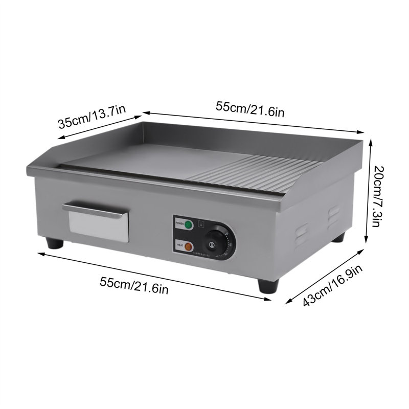 YINXIER 110V Electric Countertop Flat Top Griddle Adjustable Temperature Control 122°F-572°F