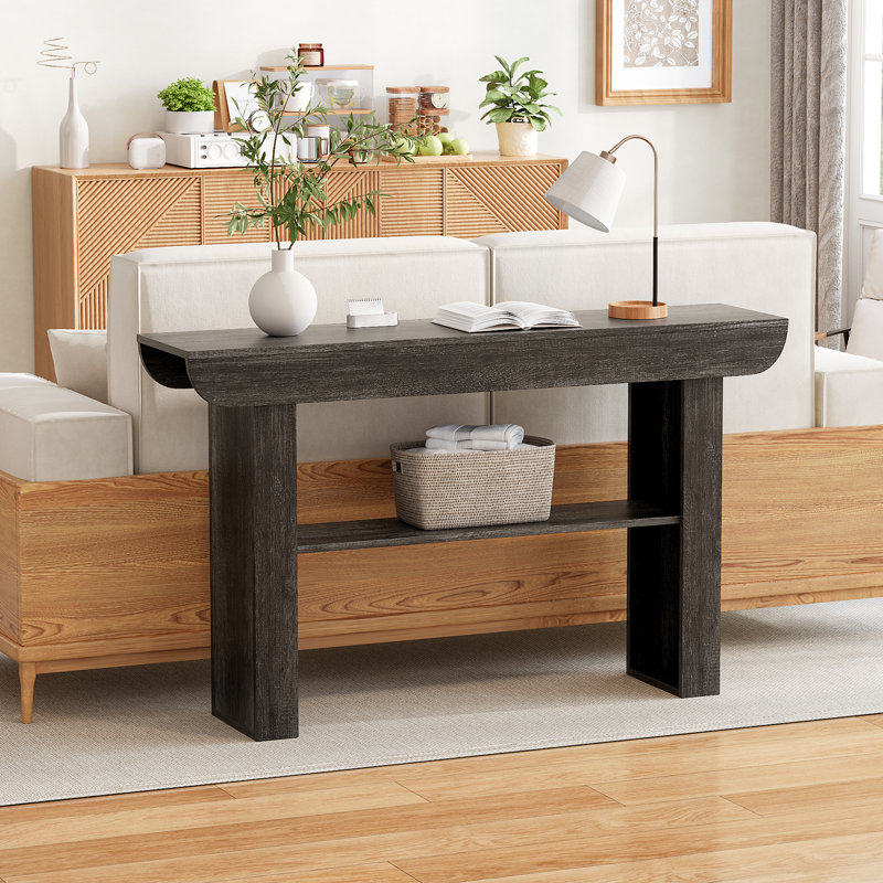 55" Farmhouse Console Table,Wooden Narrow Long Entryway Foyer Table, Grey