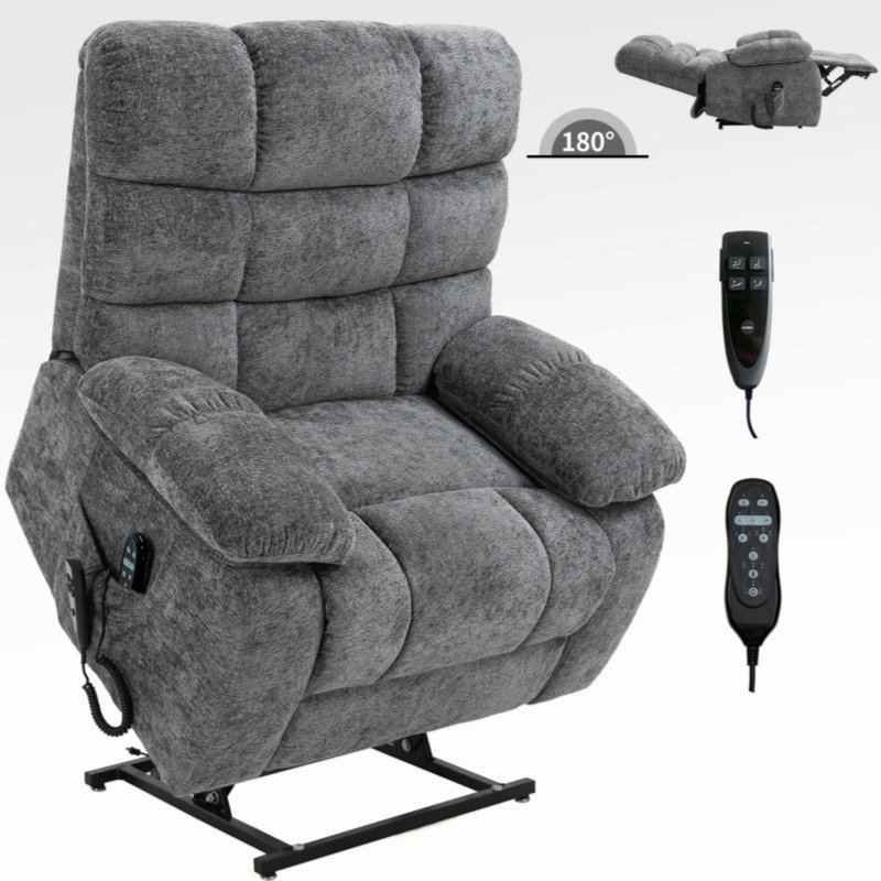 Fauteuil inclinable Heat & Massage Lift avec poche latérale et télécommande, Gris