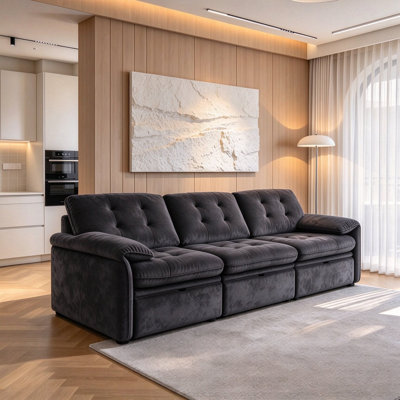 Canapé-lit modulable de 259 cm (102 po), canapé-lit avec dossier réglable et poufs dépliables, canapé d'angle rembourré et confortable pour salon