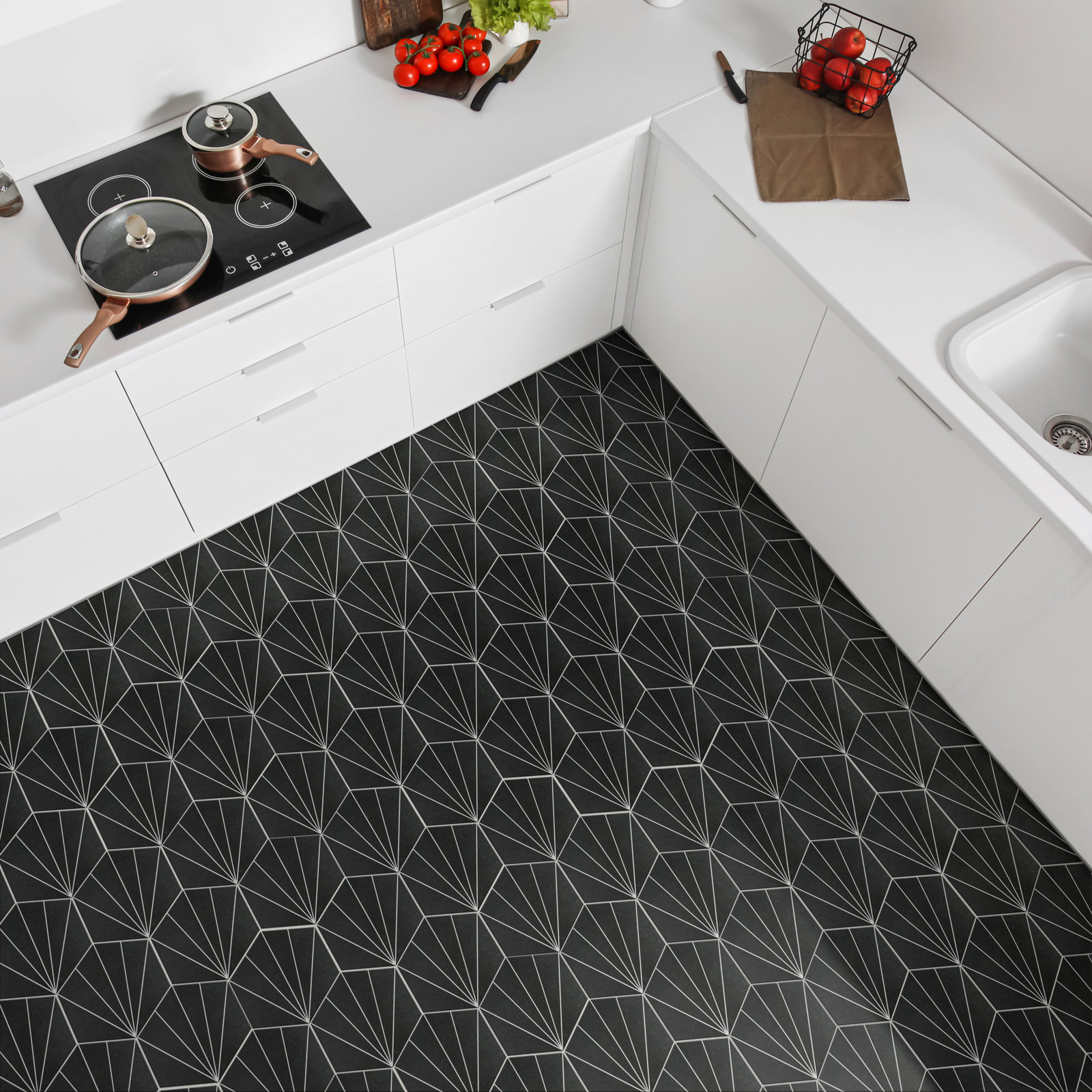 Merola Tile Aster 8.63" x 9.88" Porcelain Patterned Wall & Floor Tile, Black/White