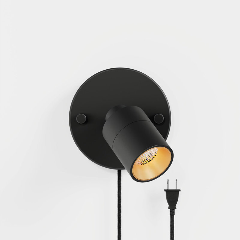 Shura Matte Black Plug-In Spot Light With Dimmer Switch & Rotatable Head, Integrated LED Bulb, Flush Mount Wall Sconce, 3000K, 455 Lumen