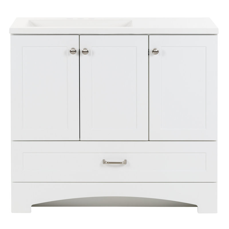 Meuble-lavabo sur pied simple en marbre de culture 36,5 po Spring Mill Emlyn, Blanc