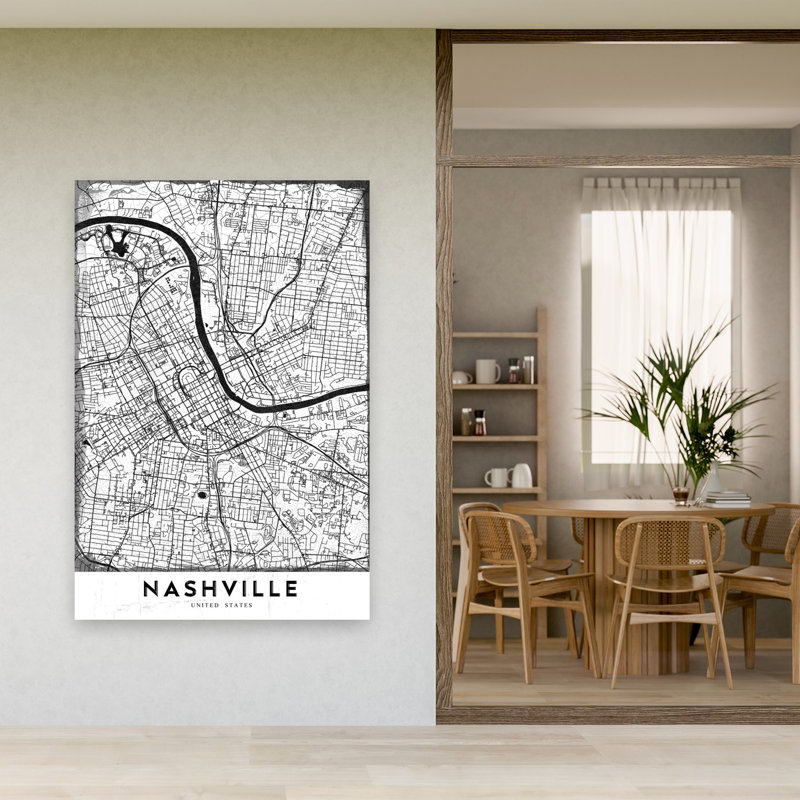Nashville City Street Map Abstract Contemporary Architecture City Wall Art Print 1 Piece Wrapped Canvas Wall Art