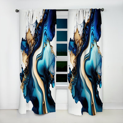 Abstract Marble Geode Blue II - Abstract Marble Curtain - Velvet Room Darkening - 1 panel