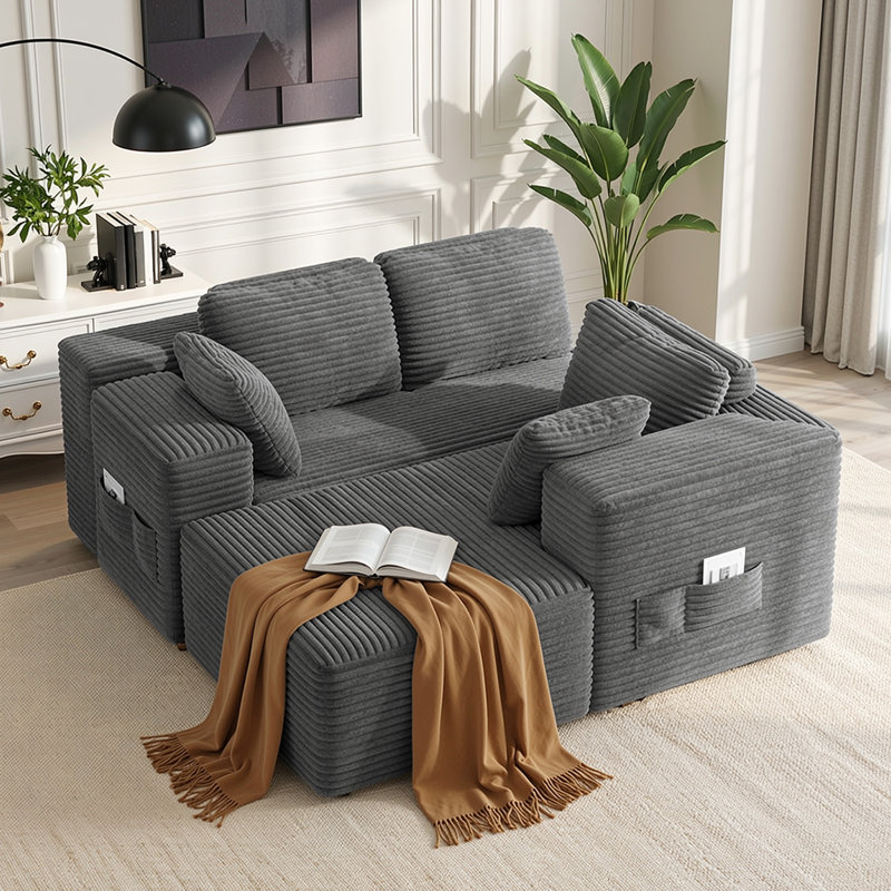 Canapé modulaire avec méridienne Cloud, Gris