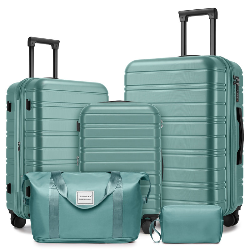 Ensemble de 6 valises avec sacs de voyage, valises rigides extensibles avec roulettes, bleu brumeux