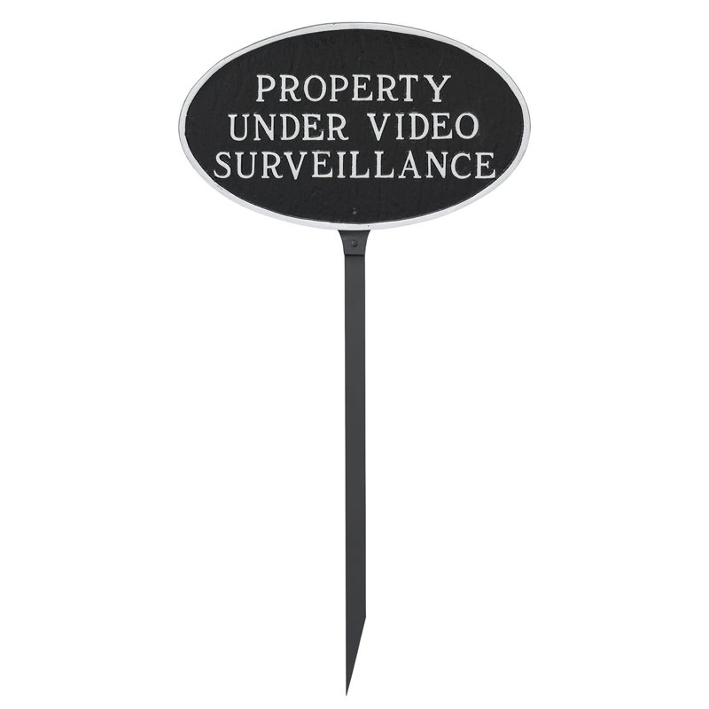 Property Under Video Surveillance Statement Garden Sign, Black/Silver