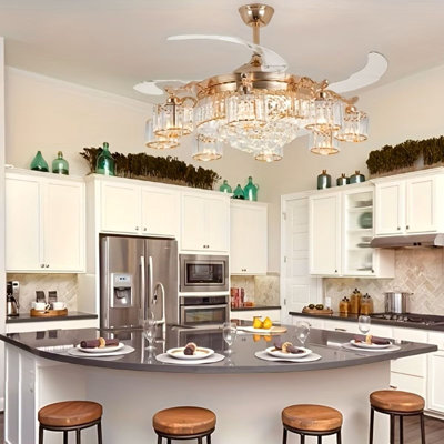 42 Inch New Concealed Fan Pendant Light With Lamp Arm, LED Light Strip Fan With Tri Color Dimming, E26 * 8 (Excluding Light Source), With Remote Control, Suitable For Bedrooms, Dining Rooms