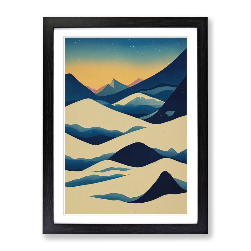 Winter Landscape Geometric - Single Picture Frame Print, Black, 34cm H x 25cm W x 2cm D