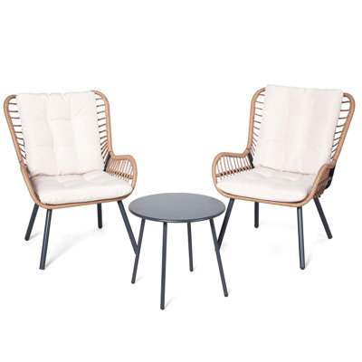2 - Person High Backrest Wicker Patio Bistro Set with Coffee Table