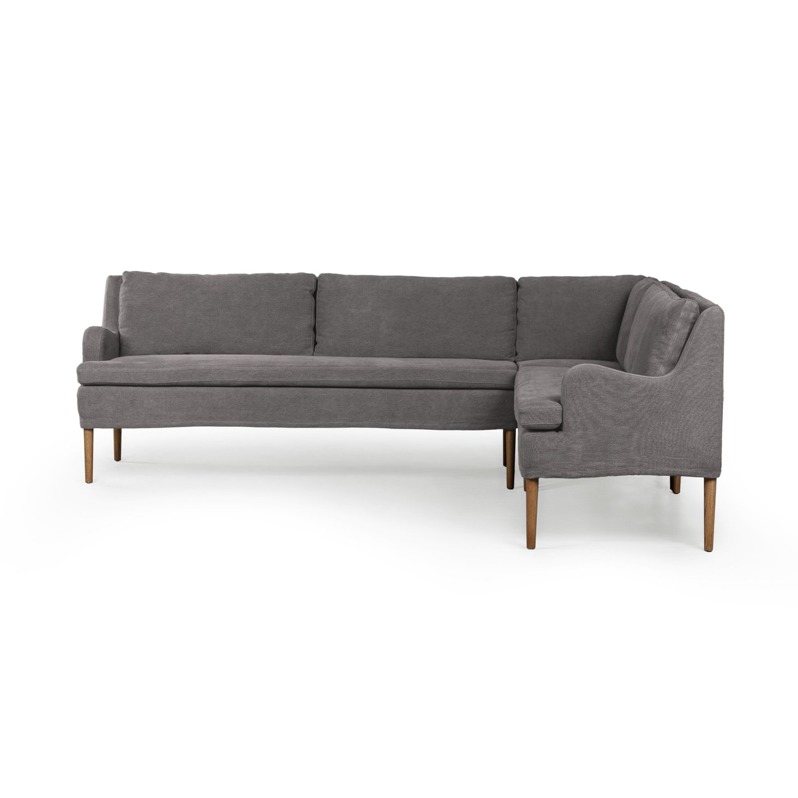 Aurelia Dining Banquette, Right Hand Facing, Broadway Denim Linen, 34.5" H x 99" W x 76" D