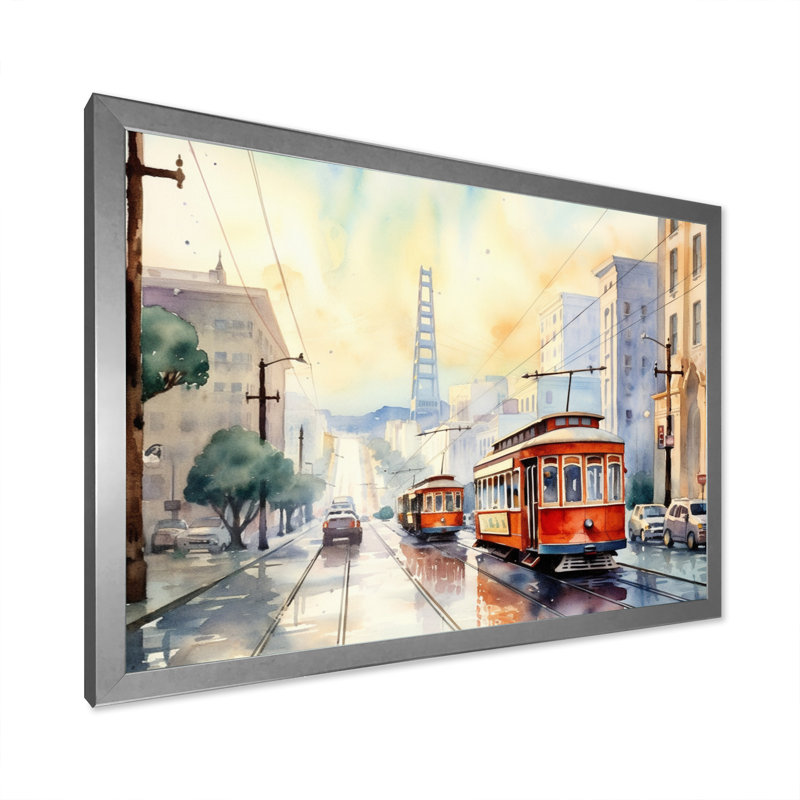 San Francisco Street Car, reproduction d'art sur toile, H 24 po x l 32 po x P 1 po, Cadre photo argenté