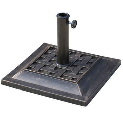 20 Lbs Patio Market Umbrella Base Stand Resin Parasol Holder Square With Beautiful Decorative Pattern & Easy Setup, For Φ1.5", Φ1.89" Pole, For Beach, Lawn, Deck, Backyard, Garden, Bronze