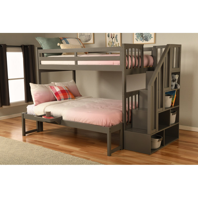 Huneycutt Bunk Bed With Tray In Dark Gray, Mattresses Not Included, Gray, Twin over Full