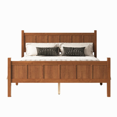 Flat Panel Bed With Headboard & Footboard, Minimalist Modern Platform Bed With Wood Grain Finish, Shaker And Farmhouse Style Design, Sleek And Functional Bedroom Furniture