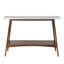 Console Parker avec base en bois et plateau blanc, offrant un rangement pratique et un design élégant pour n'importe quelle pièce.