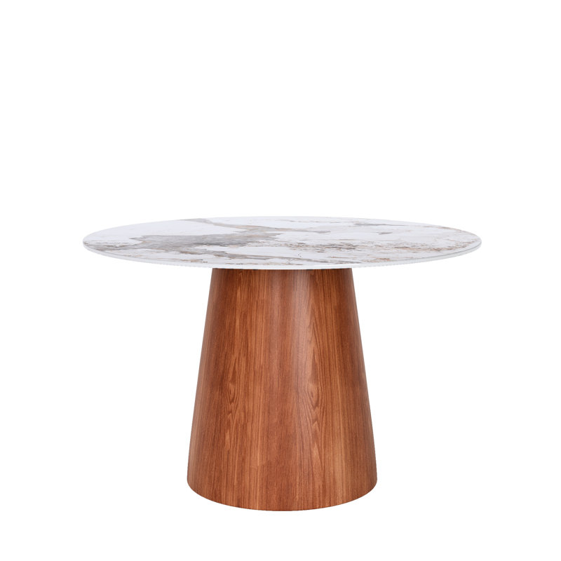Table de salle à manger à piédestal ronde colorée de 43 po, en bois massif et en pierre frittée, noir Gemstone, pour table Tea Time In Home avec plateau en pierre, 75,41 lb, Mid-Century Modern