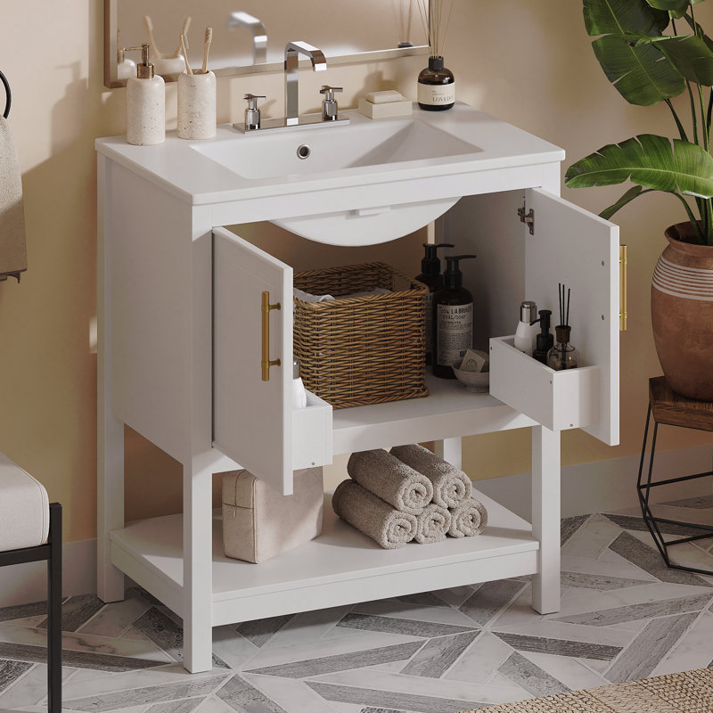 Meuble-lavabo 30 po avec lavabo en céramique, rangement polyvalent