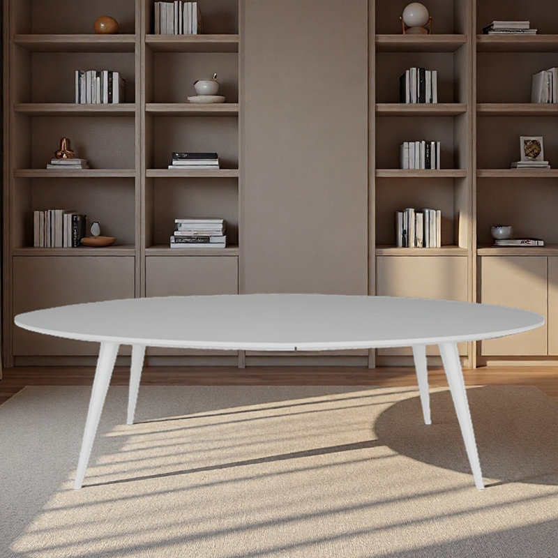 Bureau de conférence elliptique, réception blanche simple, H 29,53 po x l 86,61 po x P 47,24 po