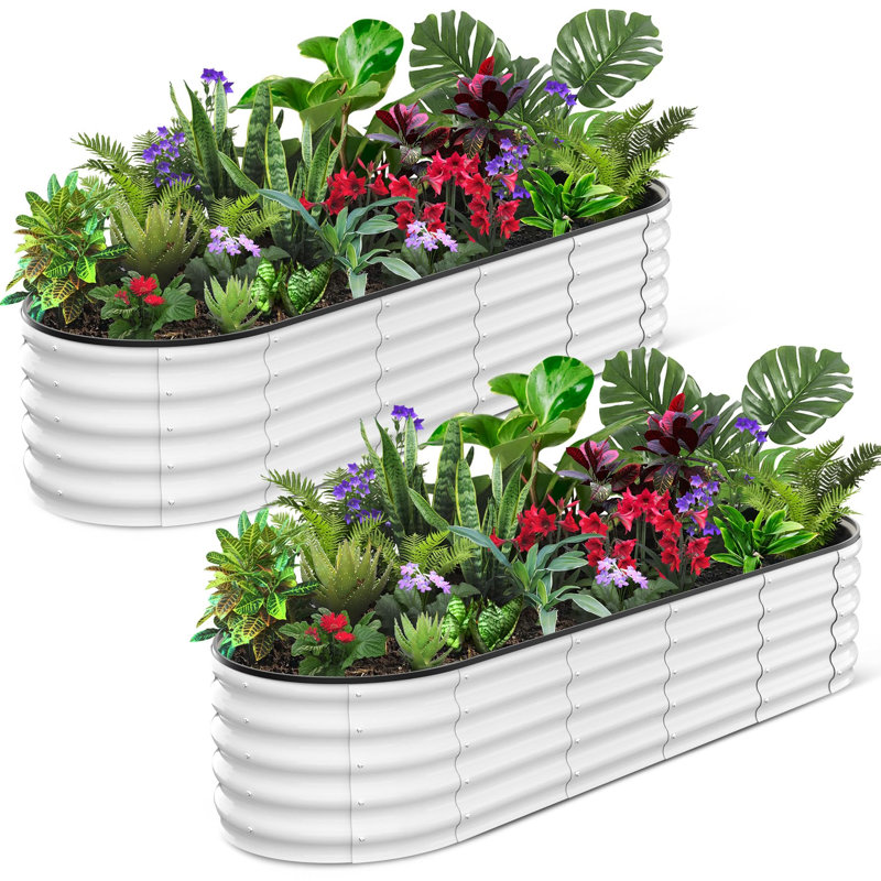 Metal Raised Garden Bed, 46cm H x 244cm W x 61cm D, Beige