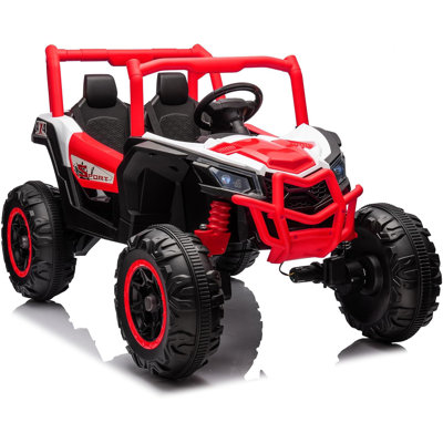 24V 2-Seater Kids Ride On UTV Truck, 4WD/2WD Electric Car w/ Remote, 4×35W Motors, Suspension, LED Light