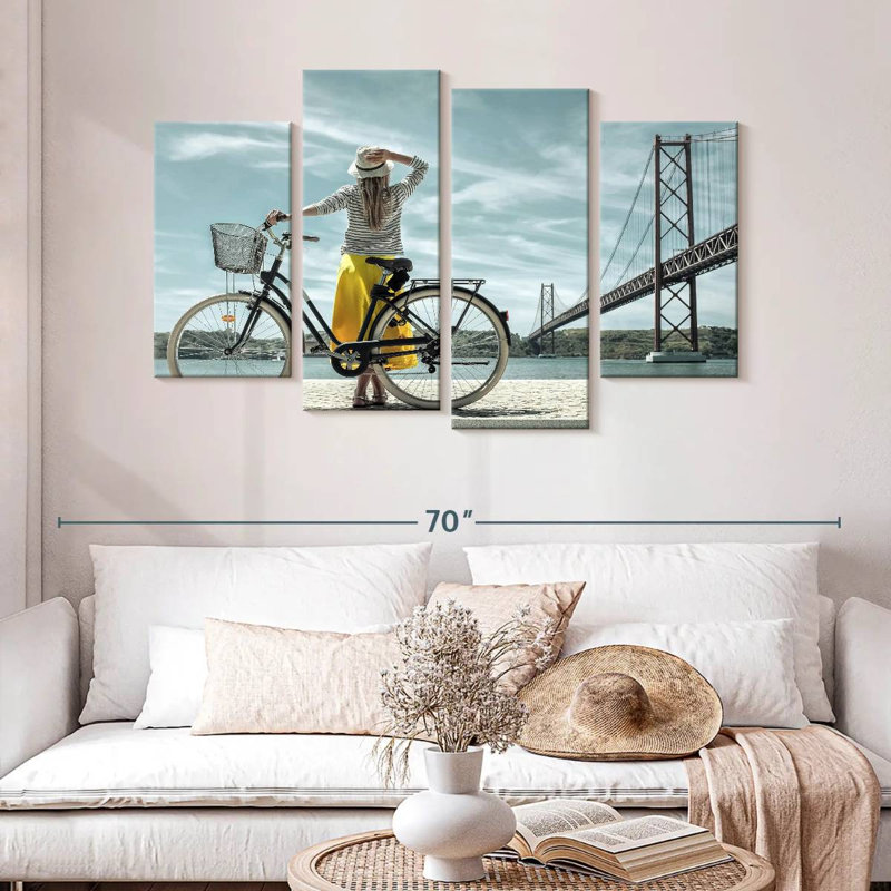 Senne, femme et bicyclette, H 32 po x l 52 po