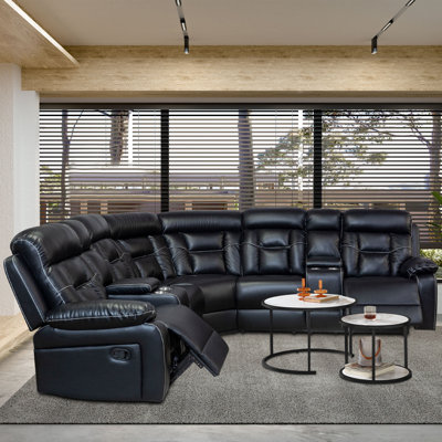 Vangundy Faux Leather Reclining L-Shaped Sectional Symmetrical