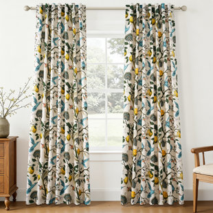 Fancy Hummingbird Patterned  Room Darkening Curtain,Rod Pocket Back Tab Floral Drapes,Set of 2 (Set of 2)