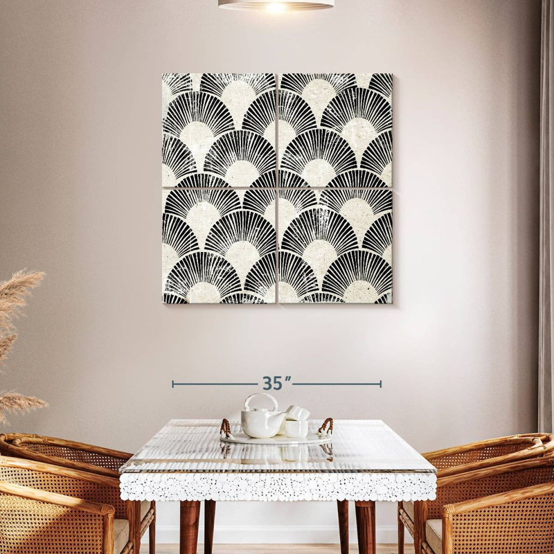 White Art Deco I, H 38 po x l 38 po