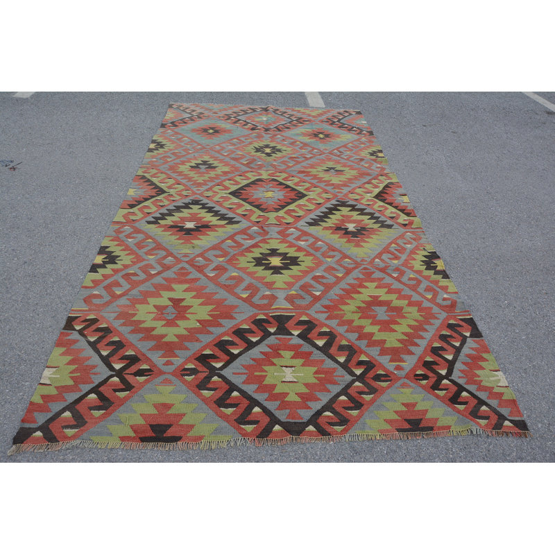 Kilim, tapis frais, tapis en laine verte, grands tapis de 5,5 x 10 pi, tapis de cuisine, tapis rétro, tapis turc