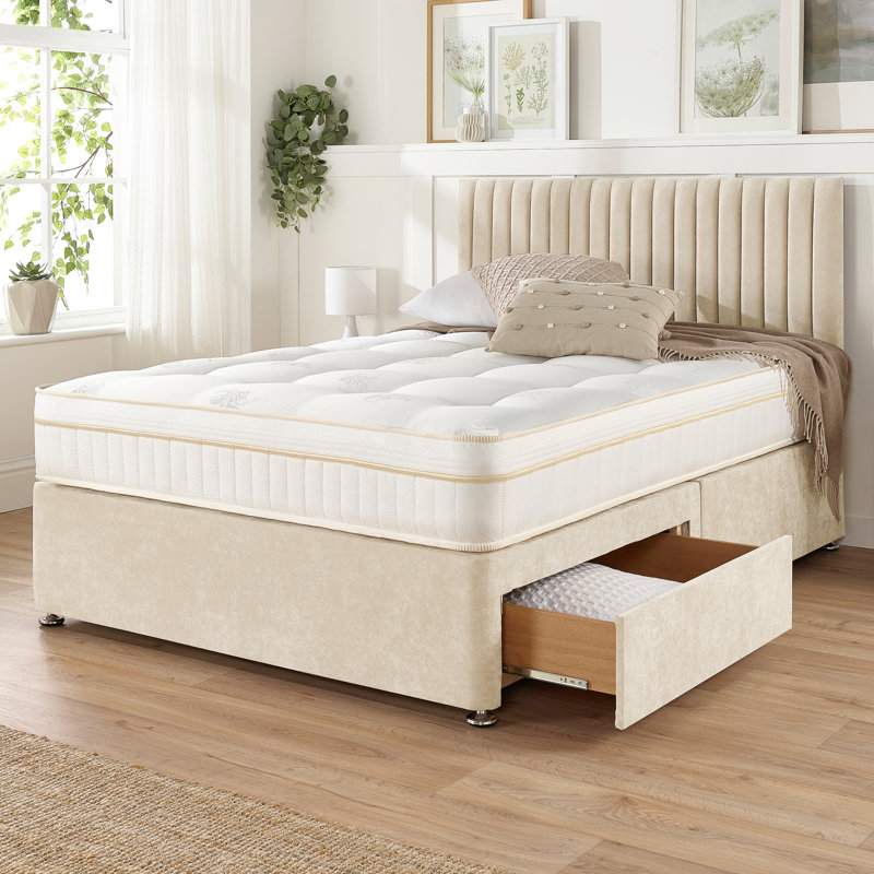 Nakisha Pocket Memory Divan Bed Set, Cream, Small Double (4'), 4 Drawers
