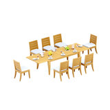 10 Seats 11 Pcs Grade-A Teak Wood Dining Set: 122" Atnas Double Extension Rectangle Table And 10 Atnas Armless Chairs #11AT2800