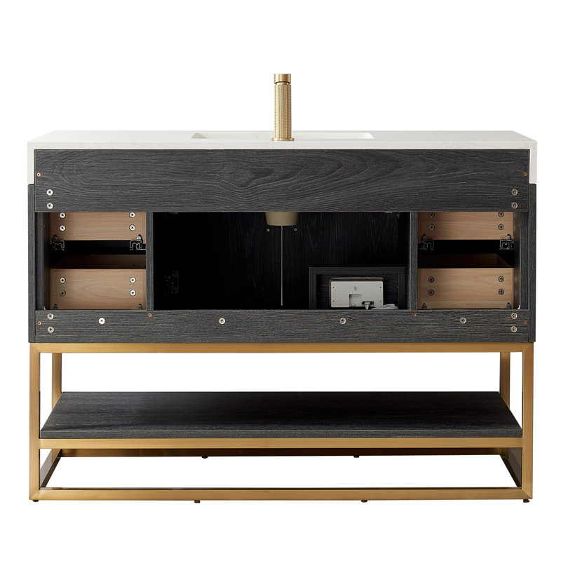 Alistair 48'' Single Bathroom Vanity with Engineered Stone Top, Gold, Natural Oak, White