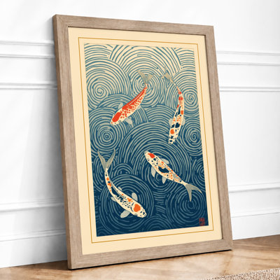 Koi in Ripples Japandi - Framed Print