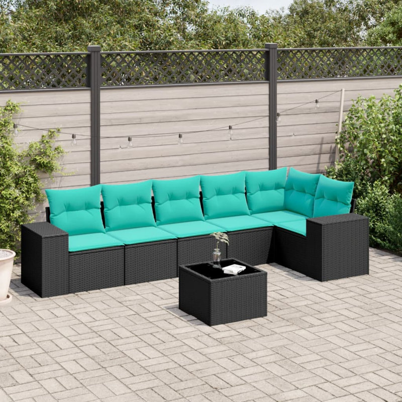  Ensemble de canapé de patio 7 pièces avec coussins en rotin de polyester noir