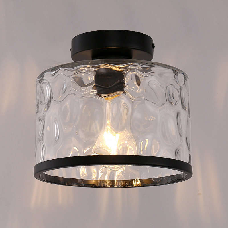 Plafonnier encastré 1 lumière en verre martelé, Noir mat