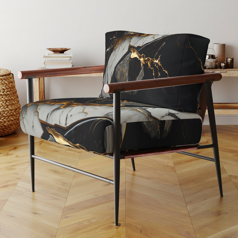 Crymble - Fauteuil d'appoint rembourré en marbre abstrait, Doré