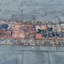 Tapis turc rétro en laine Anatolian de couleur neutre Oushak et tons bleus - idéal pour les escaliers