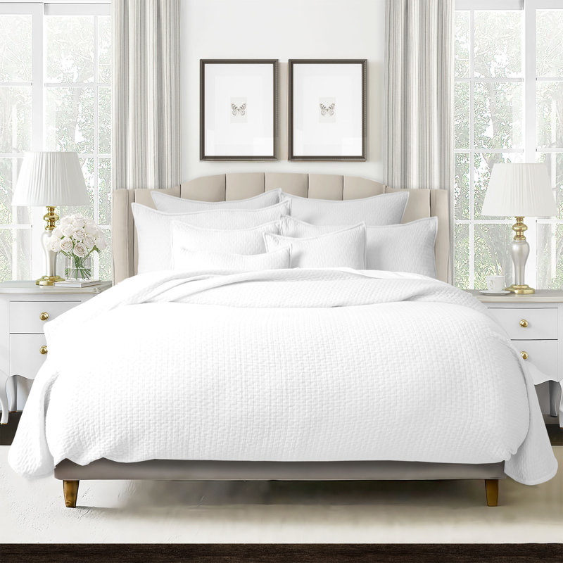 Hannah Cotton Hand-Stitched Comforter Set, White,  King Comforter + 2 King Pillow Shams