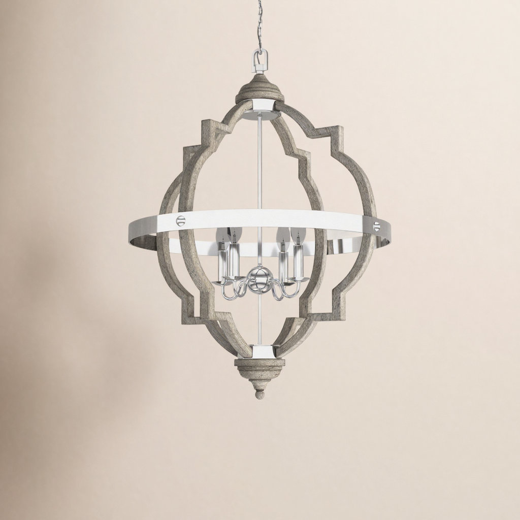 Freemont 4 - Light Dimmable Lantern Chandelier, Washed Pine, Not Included