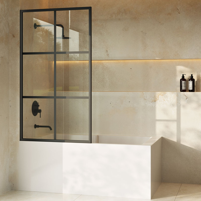 Virage 34 x 58 encadré fixe 3/8 po (10 mm) Porte de baignoire en verre trempé transparent avec cadre noir mat