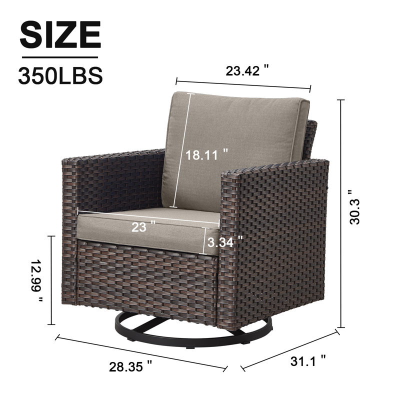 Nazime Swivel and Rocking Wicker Outdoor Lounge Chair, Gray, Brown