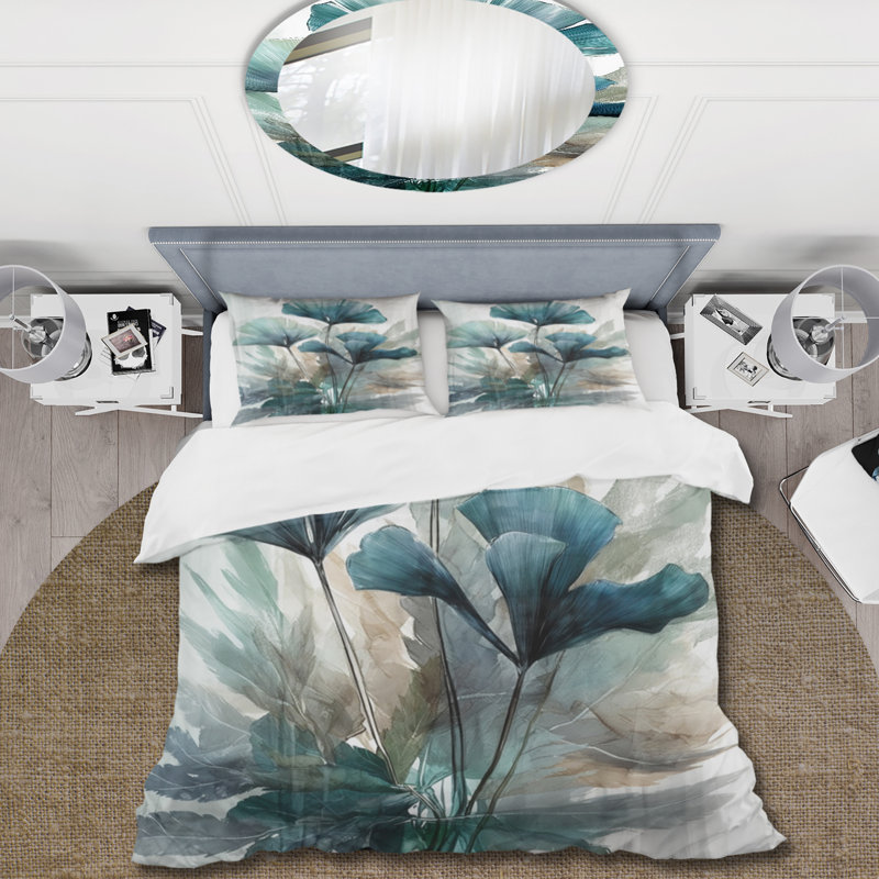 Ensemble de housse de couette en feuilles de palmier tropical Ginkgo II, Housse de couette simple + 1 taie décorative stan