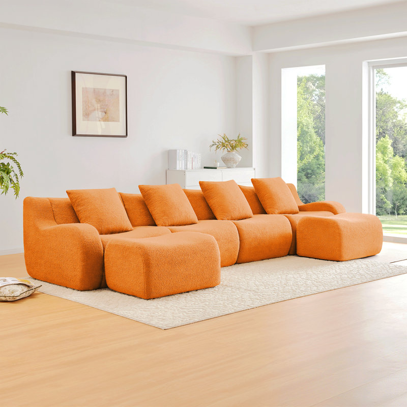 Canapé en forme de U sans os, tissu en peluche sans assemblage requis, accoudoir incurvé, conception antidérapante, éponge à haute densité 32D au design épuré, emballage sous vide à compression complète, pour salons