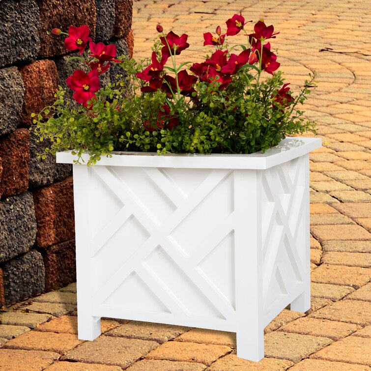 Lattice Planter Box - 14.75-Inch-Square Decorative Flower or Plant Pot