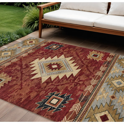 Tapis intérieur/extérieur lavable, 2,74 m x 3,66 m, beige rouille et anthracite, à motifs tribaux