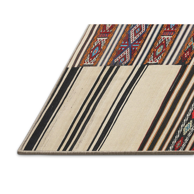 Tapis contemporain beige / rouge / noir, Rectangle 6 pi x 9 pi