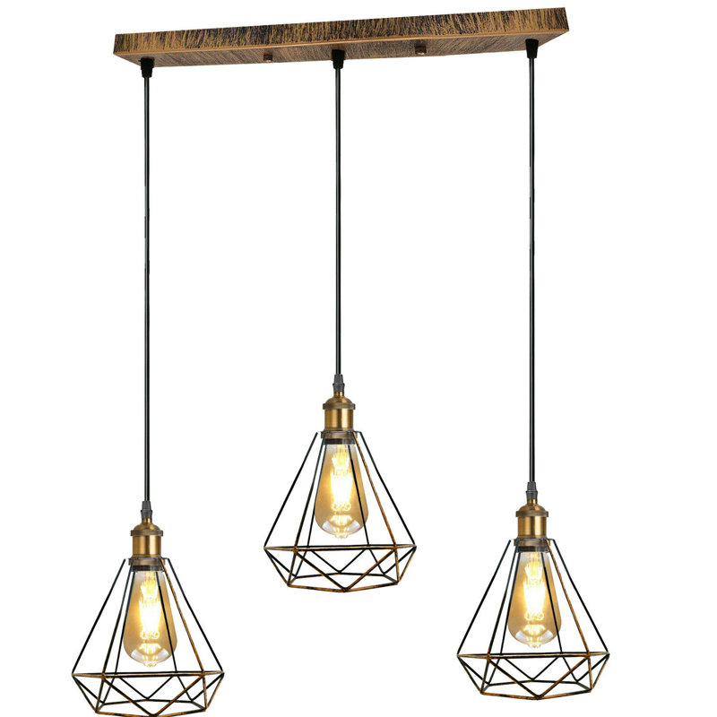 Gamada 3 - Light Kitchen Island Pendant, Brushed Copper